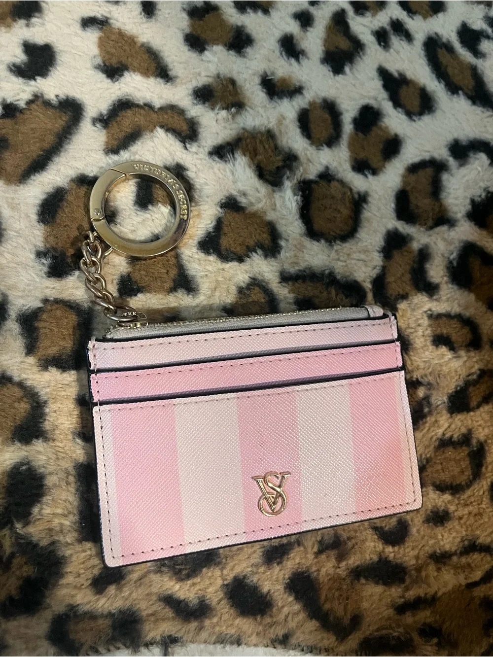 Victoria's Secret Pink Stripe Cardholder with Gold Keyring
